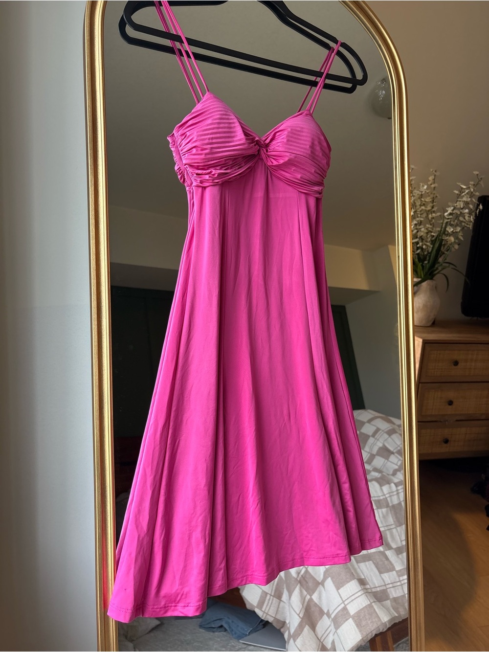 Summer Slip Dress Vintage Ruched Bust Silky Fuchsia Hot Pink Lingerie Y2K